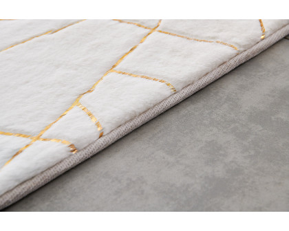 Furnings Lily Luxury White Geometric Abstract Gold-Gilded Chinchilla Faux Fur Area Rug - 3'L x 2'W