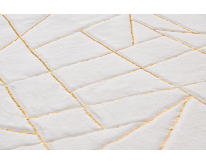 Furnings Lily Luxury White Geometric Abstract Gold-Gilded Chinchilla Faux Fur Area Rug - 7'L x 5'W