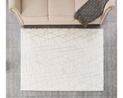 Furnings Lily Luxury White Geometric Abstract Gold-Gilded Chinchilla Faux Fur Area Rug - 9'10"L x 6'7"W