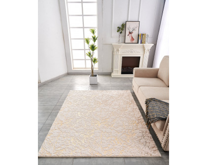 Furnings Lily Luxury Beige Abstract Gold-Gilded Chinchilla Faux Fur Area Rug - 3'L x 2'W