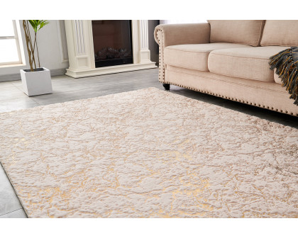 Furnings Lily Luxury Beige Abstract Gold-Gilded Chinchilla Faux Fur Area Rug - 3'L x 2'W