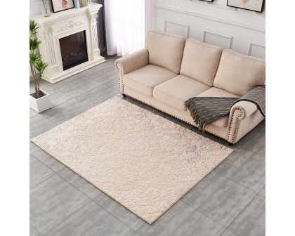 Furnings - Lily Luxury Beige Abstract Gold-Gilded Chinchilla Faux Fur Area Rug