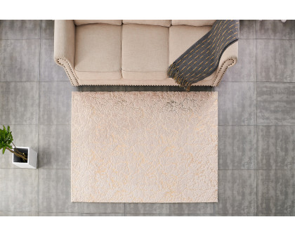 Furnings Lily Luxury Beige Abstract Gold-Gilded Chinchilla Faux Fur Area Rug - 9'10"L x 6'7"W