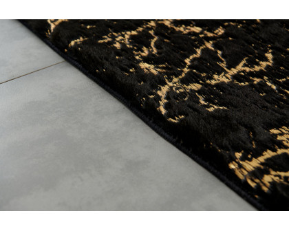 Furnings Lily Luxury Washable Black Abstract Gold-Gilded Chinchilla Faux Fur Area Rug - 3'L x 2'W