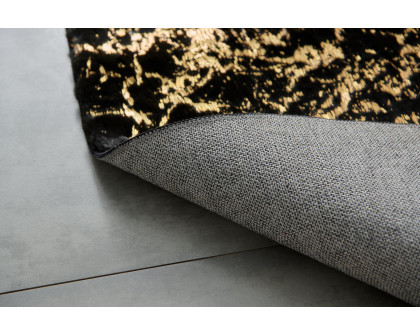 Furnings Lily Luxury Washable Black Abstract Gold-Gilded Chinchilla Faux Fur Area Rug - 3'L x 2'W