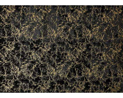 Furnings Lily Luxury Washable Black Abstract Gold-Gilded Chinchilla Faux Fur Area Rug - 9'L x 6'W