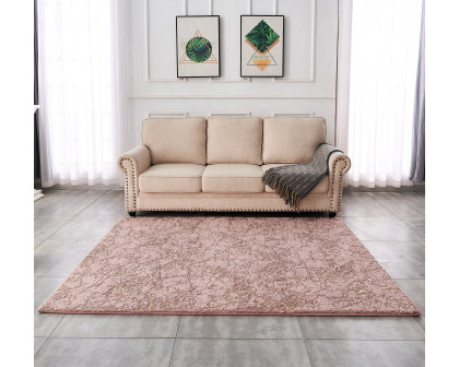 Furnings Lily Luxury Washable Dust Pink Abstract Gold-Gilded Chinchilla Faux Fur Area Rug - 3'L x 2'W