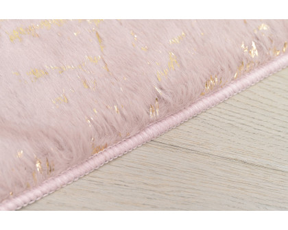 Furnings Lily Luxury Washable Dust Pink Abstract Gold-Gilded Chinchilla Faux Fur Area Rug - 3'L x 2'W