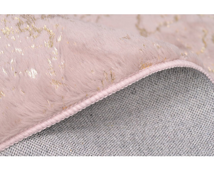 Furnings Lily Luxury Washable Dust Pink Abstract Gold-Gilded Chinchilla Faux Fur Area Rug - 3'L x 2'W