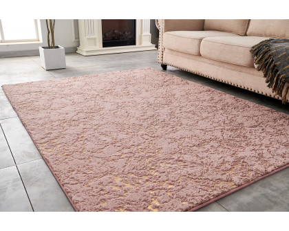 Furnings Lily Luxury Washable Dust Pink Abstract Gold-Gilded Chinchilla Faux Fur Area Rug - 3'L x 2'W