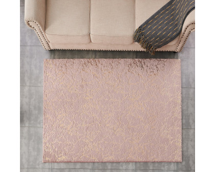 Furnings Lily Luxury Washable Dust Pink Abstract Gold-Gilded Chinchilla Faux Fur Area Rug - 3'L x 2'W