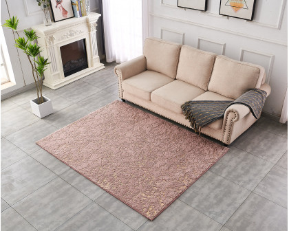 Furnings Lily Luxury Washable Dust Pink Abstract Gold-Gilded Chinchilla Faux Fur Area Rug - 6'L x 4'W