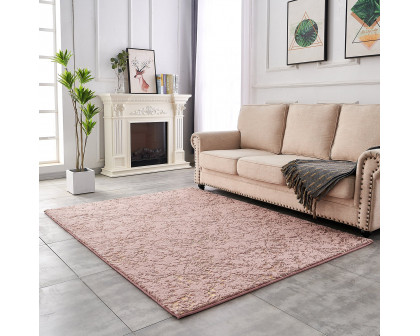 Furnings - Lily Luxury Washable Dust Pink Abstract Gold-Gilded Chinchilla Faux Fur Area Rug