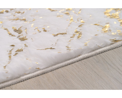 Furnings Lily Luxury White Washable Abstract Gold-Gilded Chinchilla Faux Fur Area Rug - 3'L x 2'W