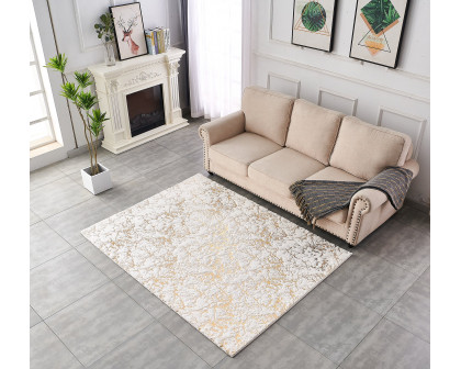 Furnings Lily Luxury White Washable Abstract Gold-Gilded Chinchilla Faux Fur Area Rug - 9'L x 6'W