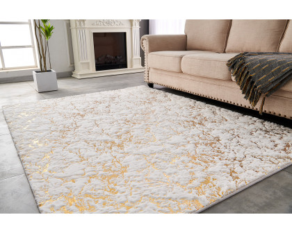 Furnings Lily Luxury White Washable Abstract Gold-Gilded Chinchilla Faux Fur Area Rug - 9'L x 6'W