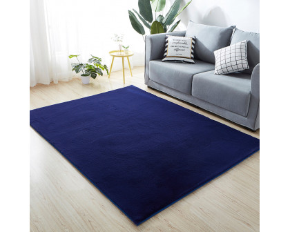 Furnings - Lily Luxury Navy Blue Chinchilla Faux Fur Area Rug