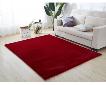 Furnings Lily Luxury Red Chinchilla Faux Fur Area Rug - 6'6"L x 5'W x 1"H