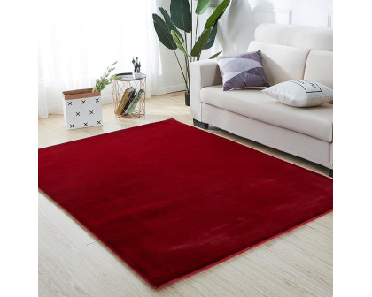 Furnings - Lily Luxury Red Chinchilla Faux Fur Area Rug