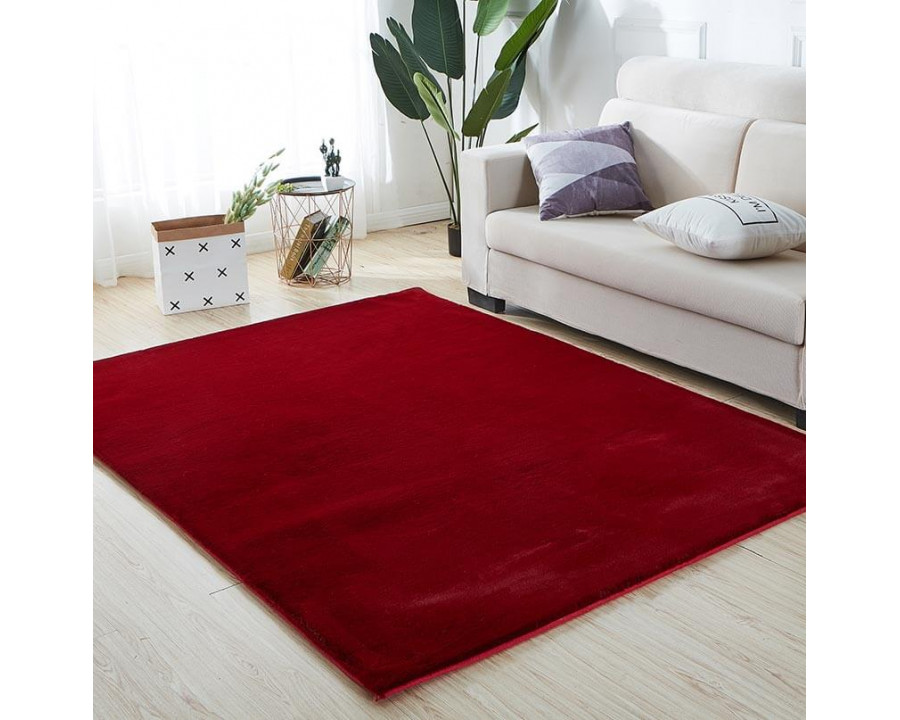 Furnings Lily Luxury Red Chinchilla Faux Fur Area Rug - 9'8"L x 6'6"W x 1" H