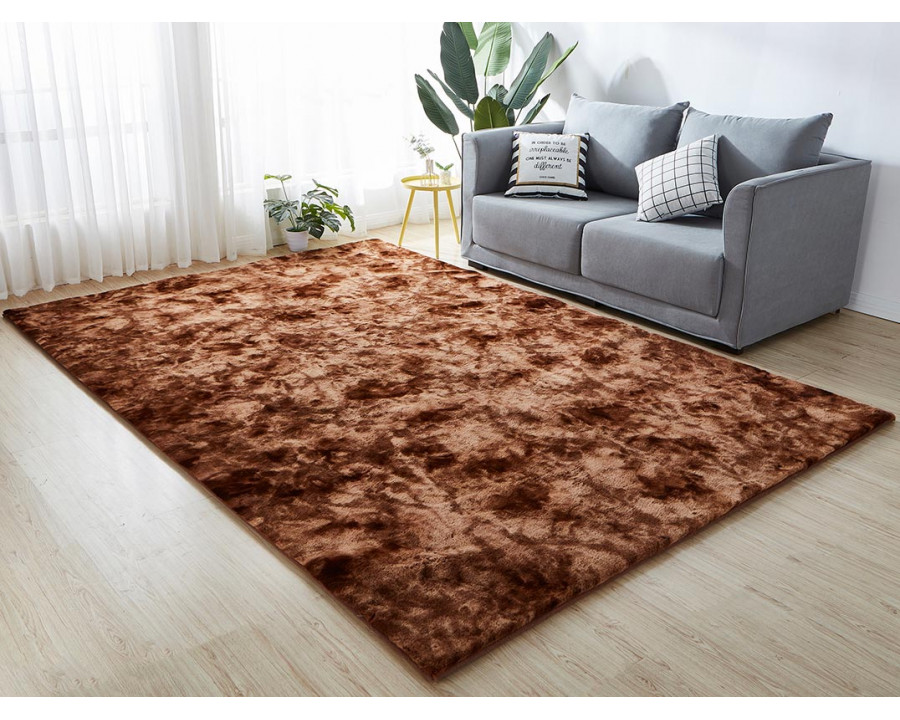 Furnings - Lily Luxury Brown Tie-Die Chinchilla Faux Fur Area Rug