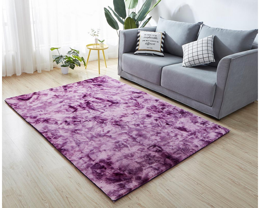 Furnings - Lily Luxury Purple Tie-Die Chinchilla Faux Fur Area Rug