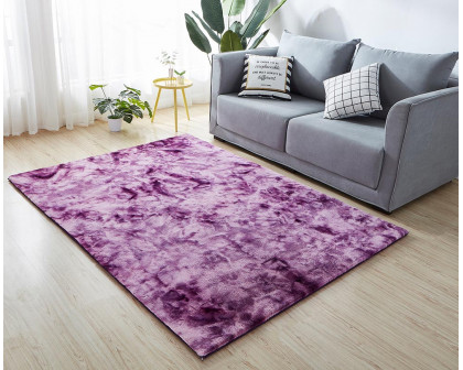 Furnings - Lily Luxury Purple Tie-Die Chinchilla Faux Fur Area Rug