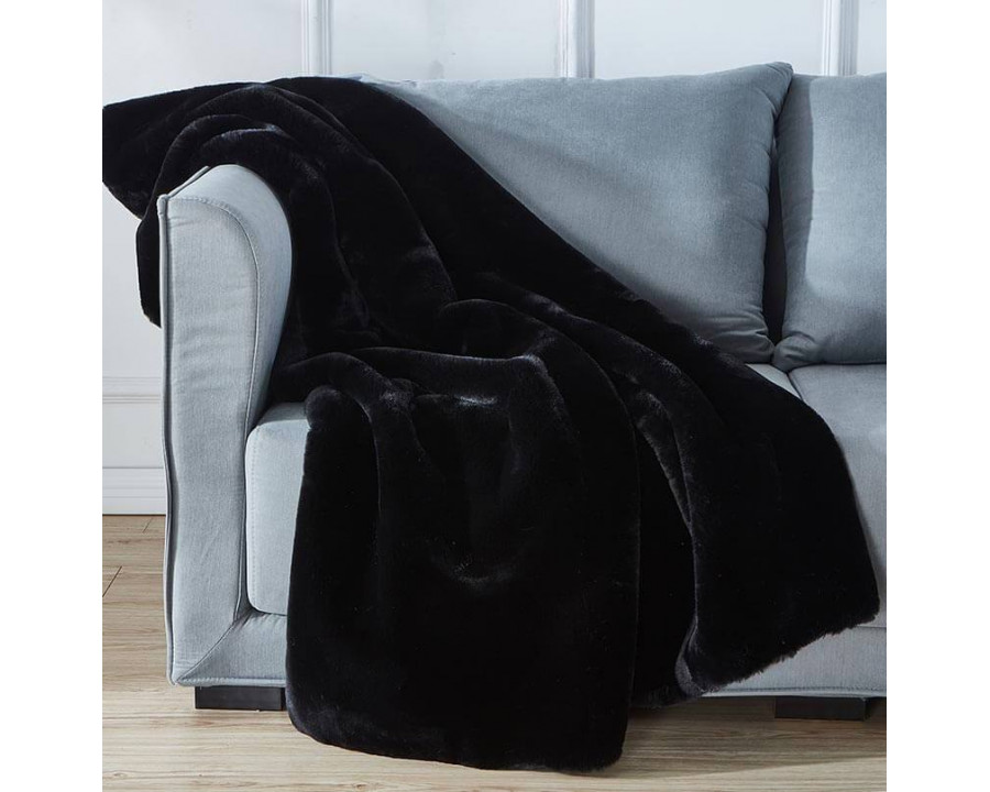 Furnings - Cassilda Luxury Black Chinchilla Faux Fur Throw Blanket