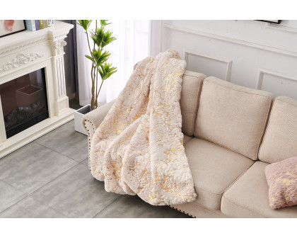 Furnings - Cassilda Luxury Chinchilla-like Faux Fur Beige and Gold Throw Blanket