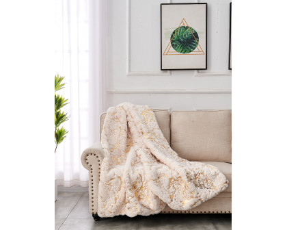 Furnings - Cassilda Luxury Chinchilla-like Faux Fur Beige and Gold Throw Blanket