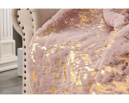 Furnings - Cassilda Luxury Chinchilla-like Faux Fur Pink and Gold Throw Blanket