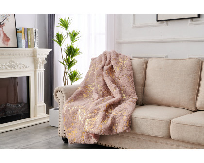 Furnings - Cassilda Luxury Chinchilla-like Faux Fur Pink and Gold Throw Blanket