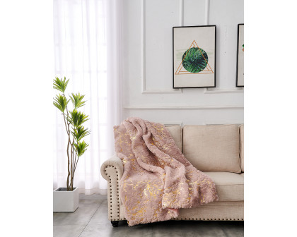 Furnings - Cassilda Luxury Chinchilla-like Faux Fur Pink and Gold Throw Blanket