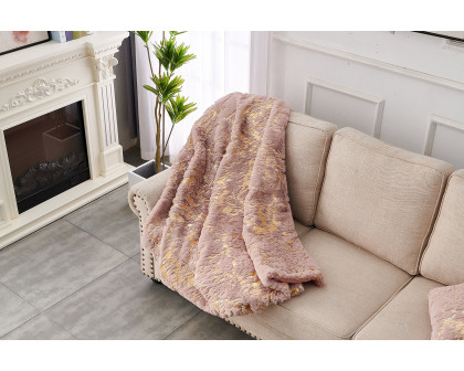 Furnings - Cassilda Luxury Chinchilla-like Faux Fur Pink and Gold Throw Blanket