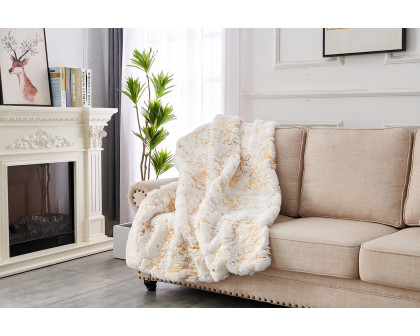 Furnings - Cassilda Luxury Chinchilla-like Faux Fur White and Gold Throw Blanket