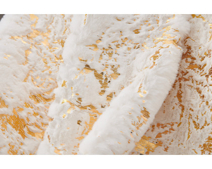 Furnings - Cassilda Luxury Chinchilla-like Faux Fur White and Gold Throw Blanket