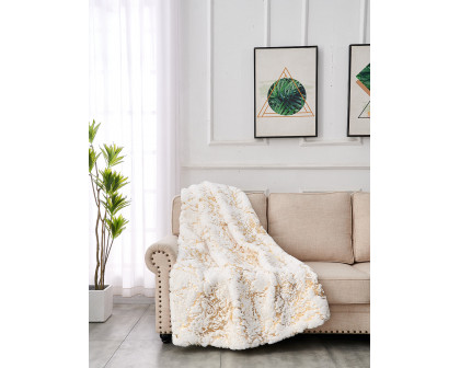 Furnings - Cassilda Luxury Chinchilla-like Faux Fur White and Gold Throw Blanket