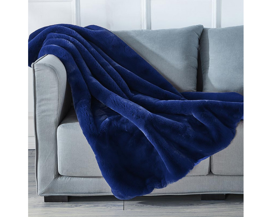 Furnings - Cassilda Luxury Navy Blue Chinchilla Faux Fur Throw Blanket