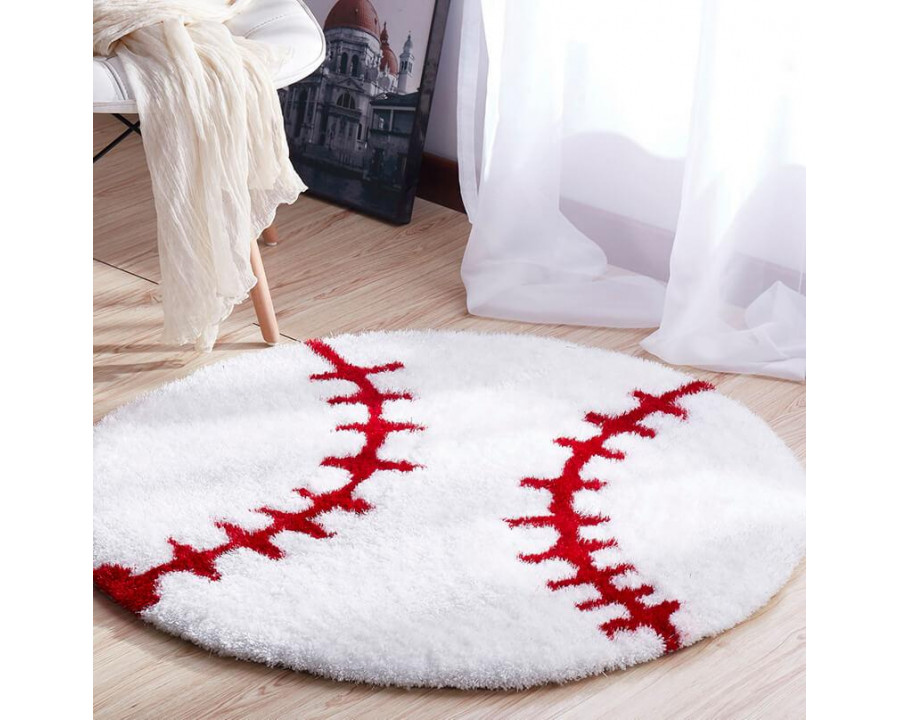 Furnings - Baseball Shape Extra Soft Shaggy Decorative Area Rug