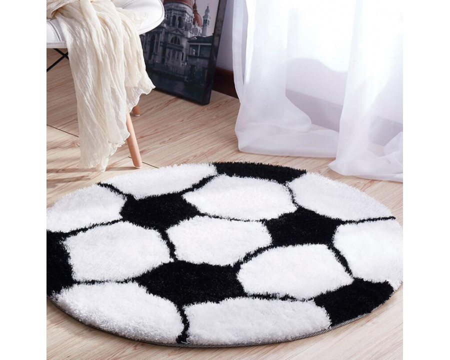 Furnings - Soccer Ball Shape Extra Soft Shaggy Decorative Area Rug