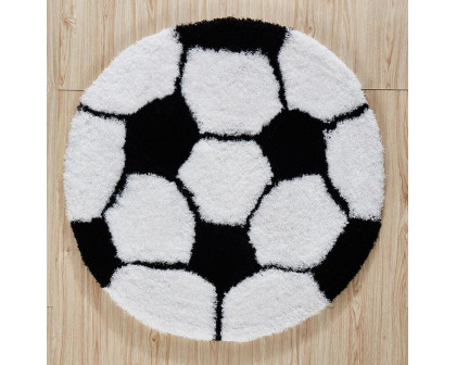 Furnings - Soccer Ball Shape Extra Soft Shaggy Decorative Area Rug