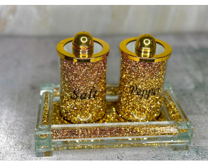 Furnings Salt & Pepper on a Tray, Gold Crushed Diamond Glass