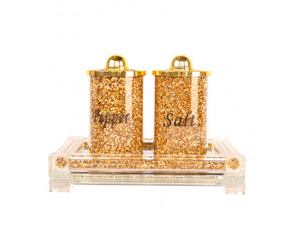 Furnings Salt & Pepper on a Tray, Gold Crushed Diamond Glass