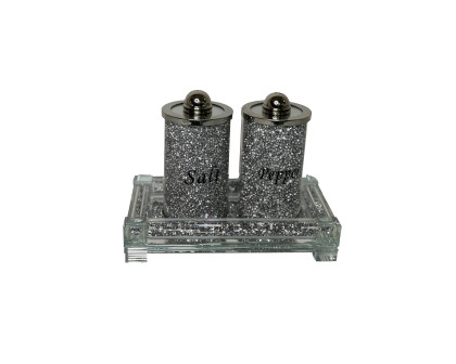 Furnings Salt & Pepper on a Tray, Silver Crushed Diamond Glass