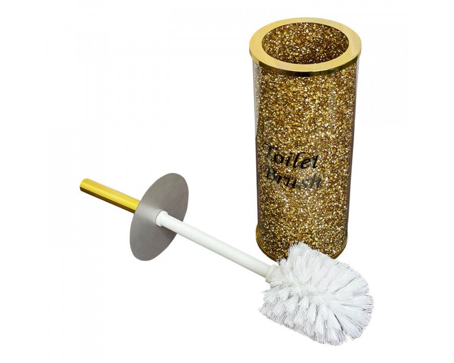 Furnings - Toilet Brush Holder with Brush in Gift Box, Gold Crushed Diamond Glass