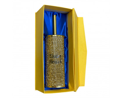 Furnings - Toilet Brush Holder with Brush in Gift Box, Gold Crushed Diamond Glass