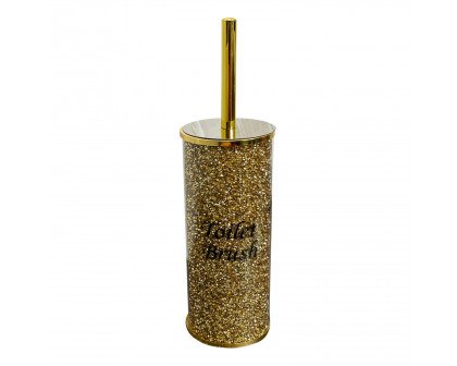 Furnings Toilet Brush Holder with Brush in Gift Box, Gold Crushed Diamond Glass