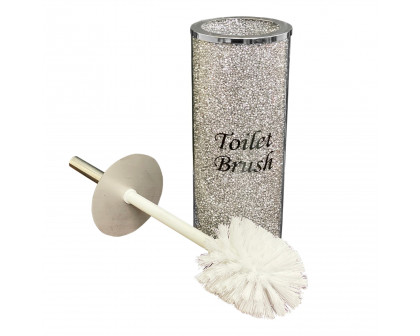 Furnings - Toilet Brush Holder with Brush in Gift Box, Gold Crushed Diamond Glass