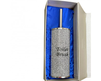 Furnings Toilet Brush Holder with Brush in Gift Box, Silver Crushed Diamond Glass