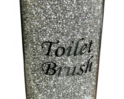 Furnings Toilet Brush Holder with Brush in Gift Box, Silver Crushed Diamond Glass